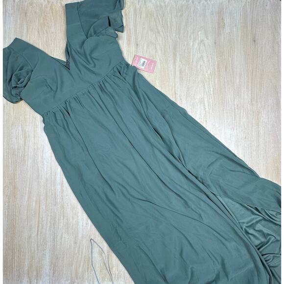 NWT Birdy Grey Chiffon Sea Glass Hannah Empire V-Neck Romantic Dress Gown XL - Picture 4 of 16